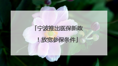 宁波推出医保新政！放宽参保条件