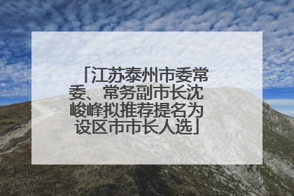 江苏泰州市委常委、常务副市长沈峻峰拟推荐提名为设区市市长人选